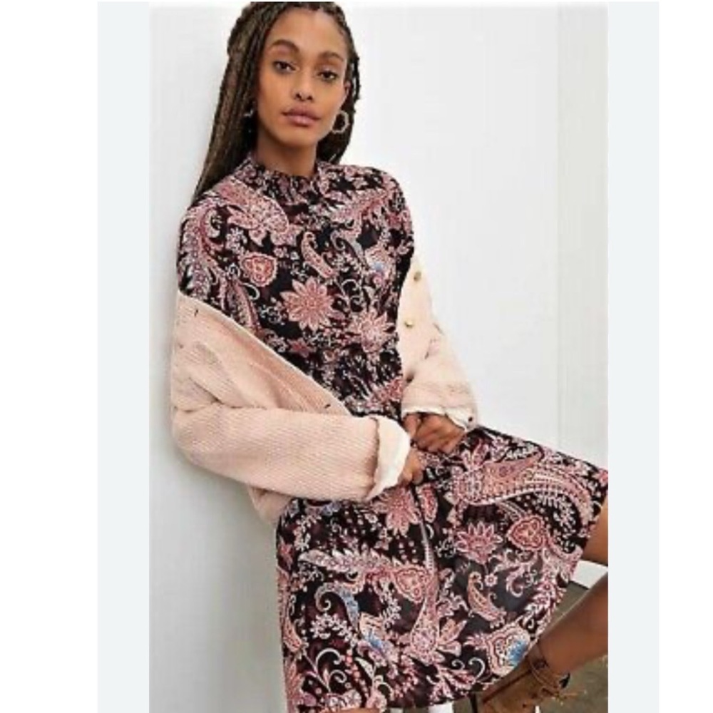 Anthropologie Smocked Neck Cady Paisley Tiered Tunic Dress XS - Picture 5 of 17